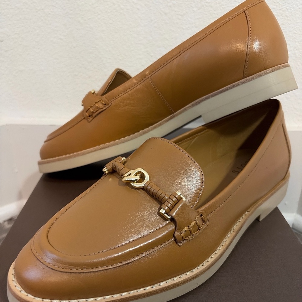 Talbots Tan Leather Loafers Gold Horsebit Comfort Flats Size 7 - Picture 4 of 6